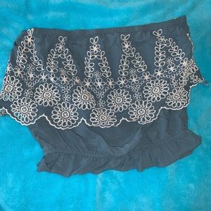 Blue embroidered tube top